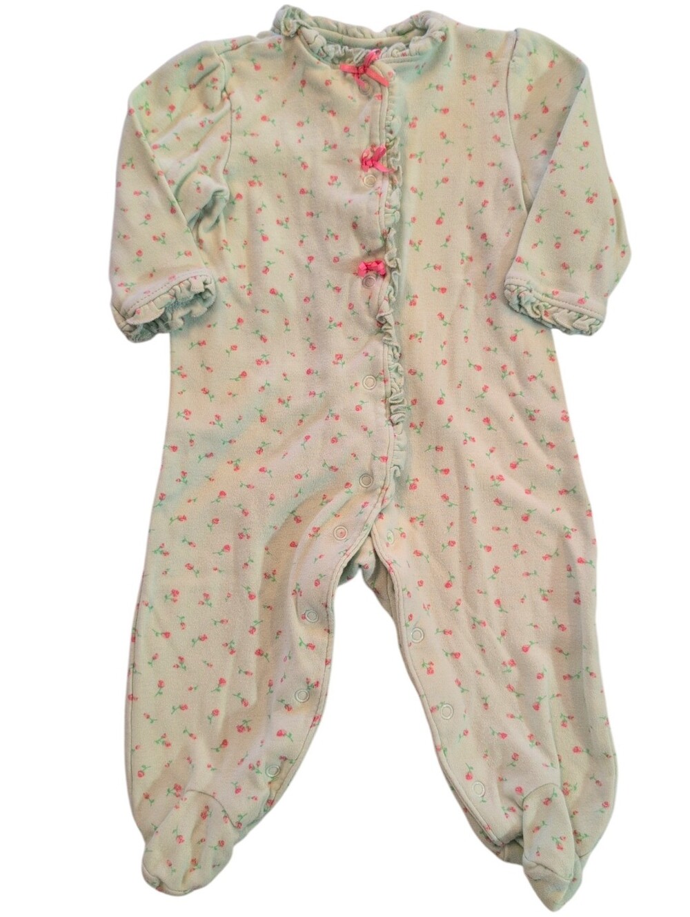 LITTLE ME Mint And Pink Floral Button Down Pajama Sleeper Onesie